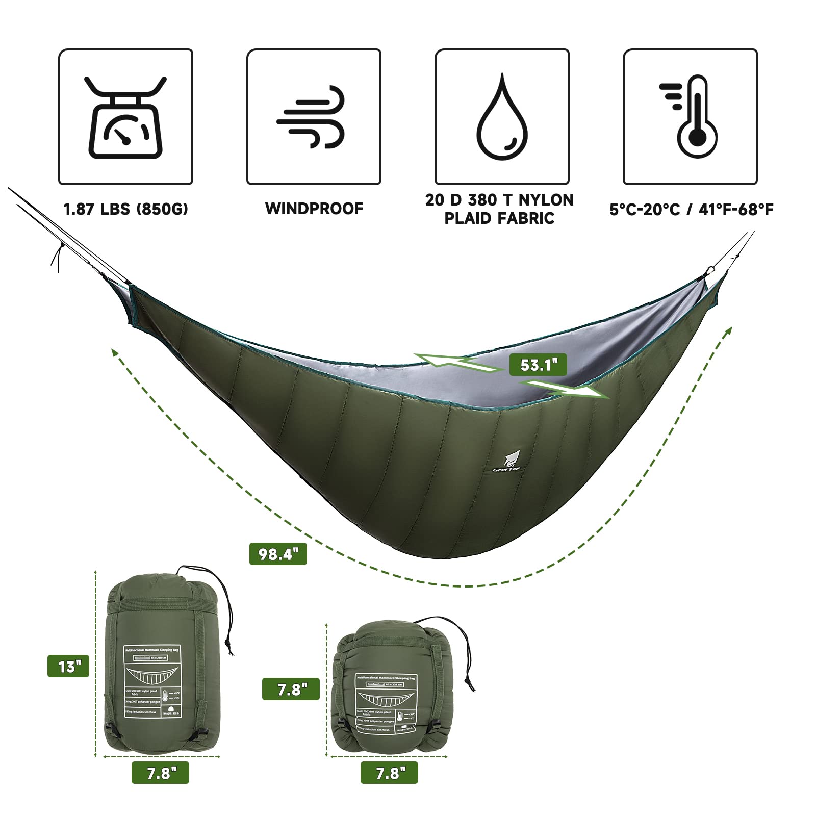 GEERTOP Ultralight Hammock Underquilt for Camping Full Length Camp