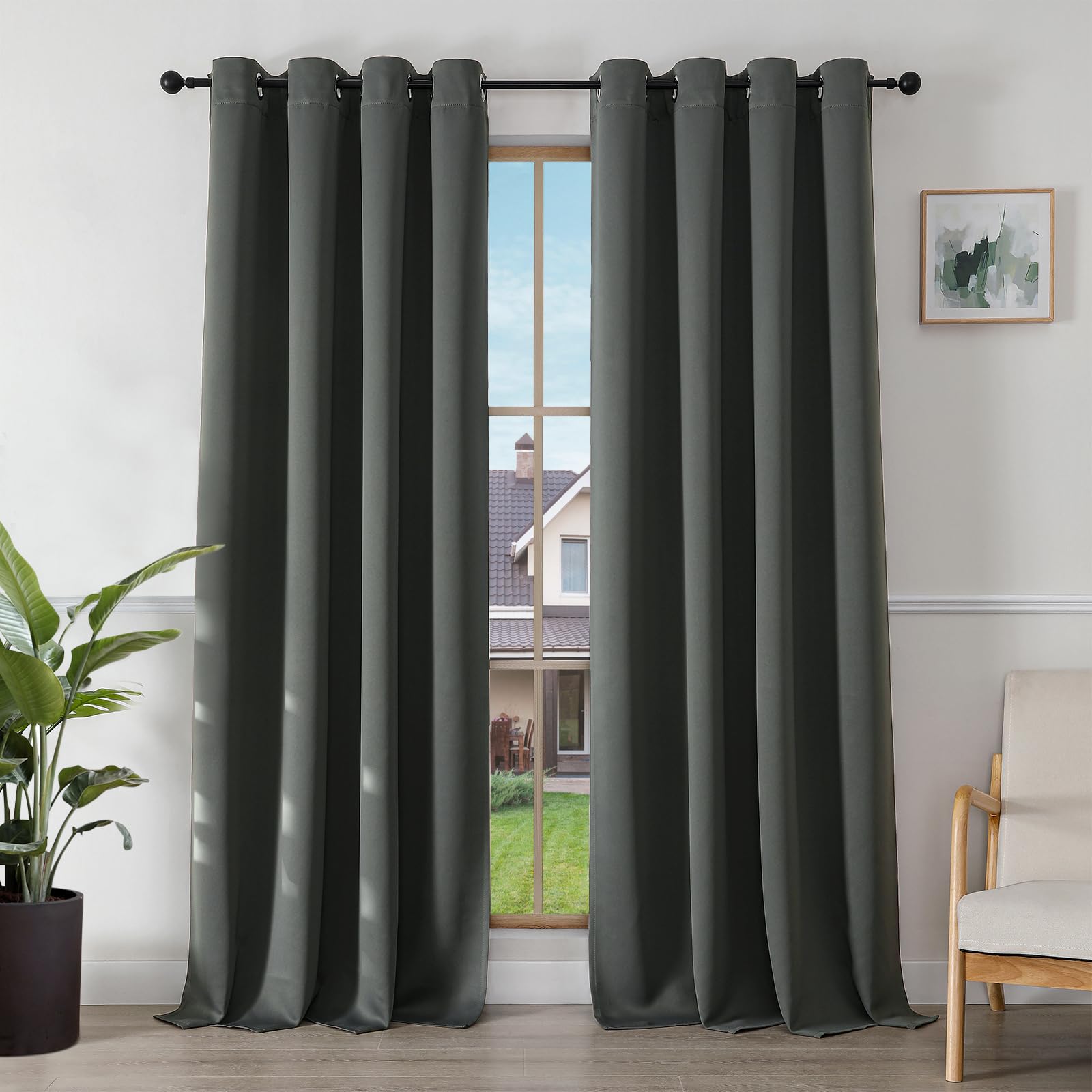 Joydeco Blackout Curtains for Bedroom 55 x 94 Inch, Eyelet Thermal Insulated Energy-saving Drapes for Room Darkening Light Filtering, Long Window Treatments 94 Inch Drop, 2 Panels - Dark Grey