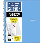 Five Star Spiral Notebook + Study App, 3 Subject, College Ruled Paper, 8.5" x 11", 150 Sheets, Blue (Color May Vary) (820003NH0)