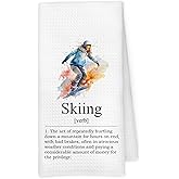 Qskjre Winter Skiing Kitchen Towels, Ski Gifts for Skiers Lovers Women, Skiing Definition Christmas Decorative Hand Tea Dish Towel for Ski Lodge Bathroom Kitchen Decor, 16x24 Inch