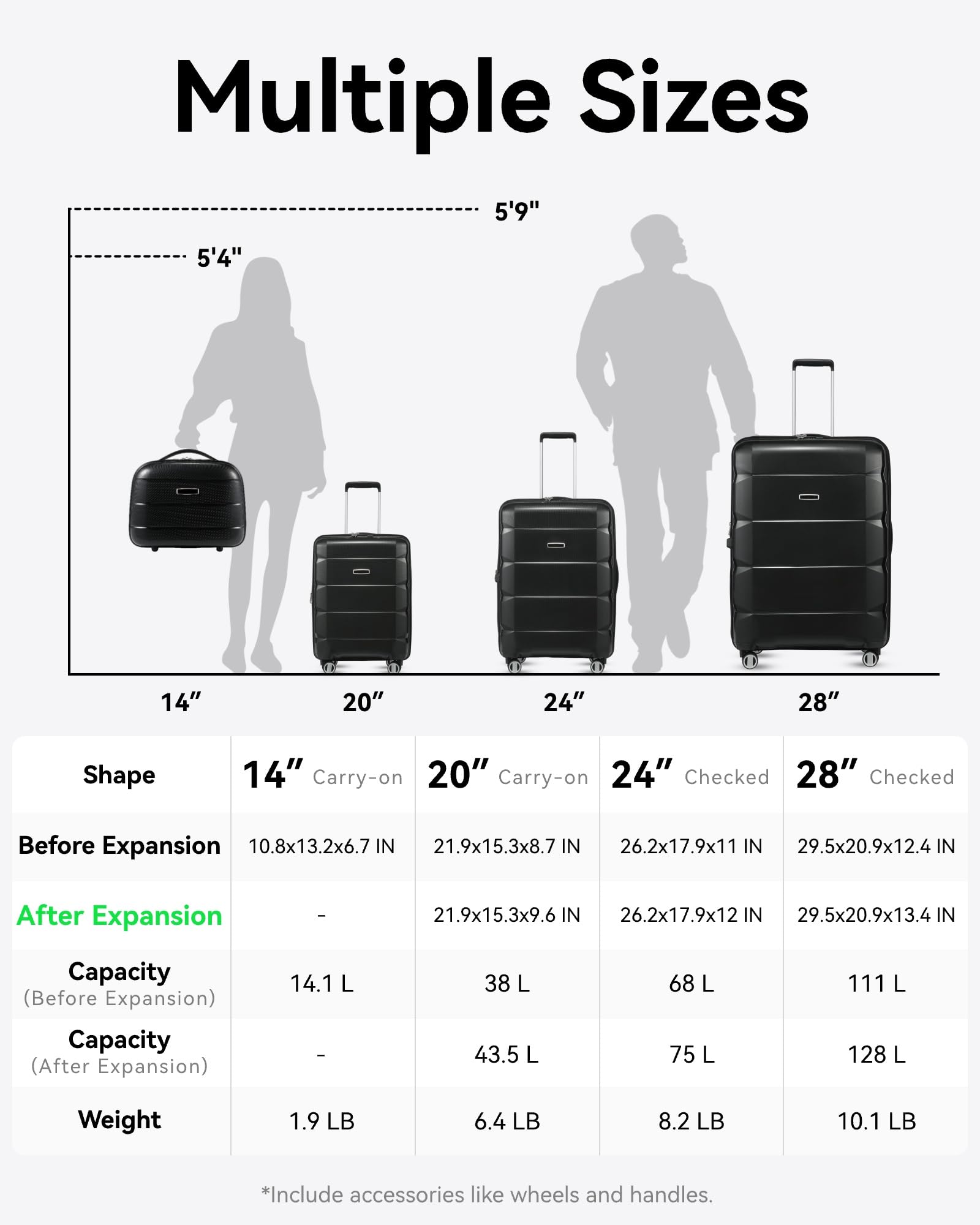 LUGGEX Carry on Luggage with Spinner Wheels, Lightweight Suitcase 2 Piece, Expandable (Purple, 14/20)