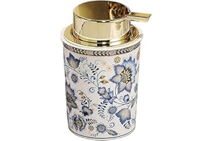 Foaming Hand Soap Dispenser, Charming Floral Vintage Ceramic Soap Dispenser with Pump for Bathroom, 8.8 oz, Blue