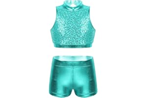 YiZYiF Kids Girls Basic 2 Piece Active Outfit Crop Top and Shorts set for Gymnastics/Dancing/Workout