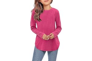 storeofbaby Girls Long Sleeve Shirts Casual Crew Neck Tops Loose Curve Hem Blouses