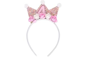 LINLULU Birthday Crown Headbands for Toddlers Girls - 2nd to 6th Birthday Crown, Princess Crown for Girls, Princess Tiara, Flower Crown Headbands for Birthday Girls (4th birthday headband)