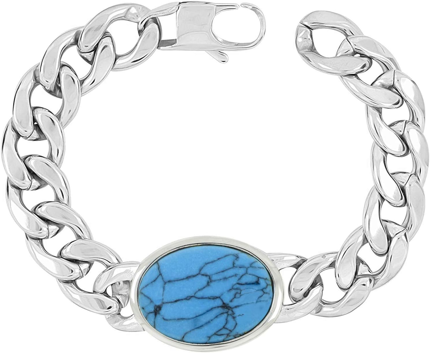 Zivom® Salman Curb 18K Gold Plated Surgical Stainless Steel Turquoise Bracelet for Men