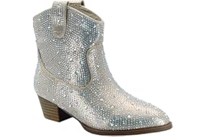 ABSOLEX Girl's Rhinestone Block Chunky Heel Ankle Bootie