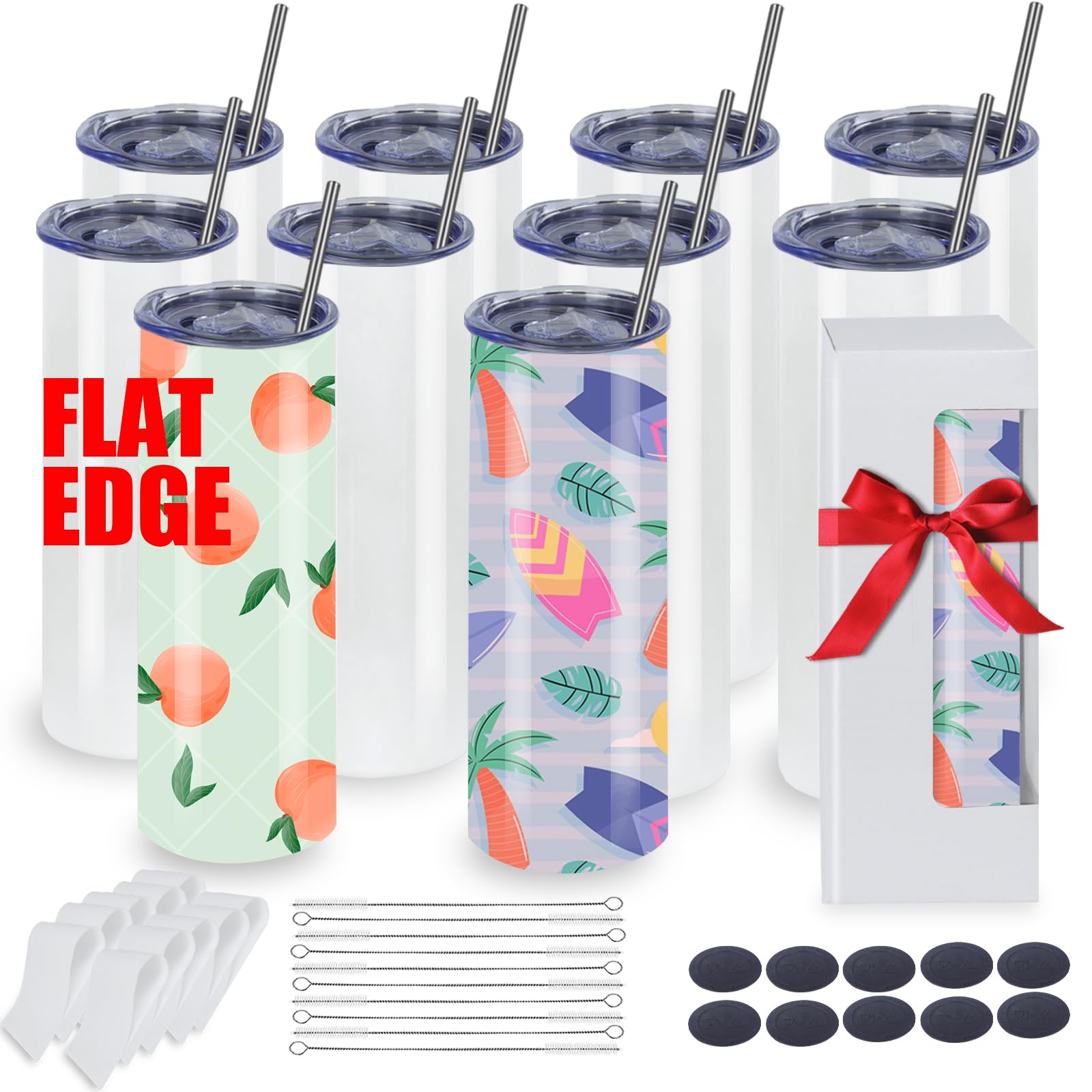 Photo 1 of MICLAXYS 10 Pack 20oz Sublimation Tumblers Bulk With Flat Edge, 20OZ Flat Sublimation Tumbler Blank, Skinny Straight Stainless Steel Blanks Cups with Individual Box (10, 20OZ FLAT EDGE)