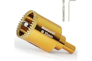 DaduoRi 1-3/8" Serrated Diamond Hole Saw with 2Pcs Removable Pilot Bits, Easy-Align for Precise Drilling in Porcelain, Ceramic, Granite, and Marble (35mm Granite Drill Bit)