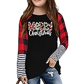 Girls Christmas Shirt Kids Merry Christmas Trees Shirts Ugly Xmas Santa Plaid Long Sleeve Tops 5-14 Years