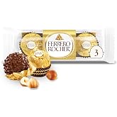 Ferrero Rocher Chocolate Candy, Hazelnut Milk Chocolates, 3 Ct, 1.3 oz | Individually wrapped hazelnut chocolate, gourmet chocolate candy for gifting a sweet treat or snacking