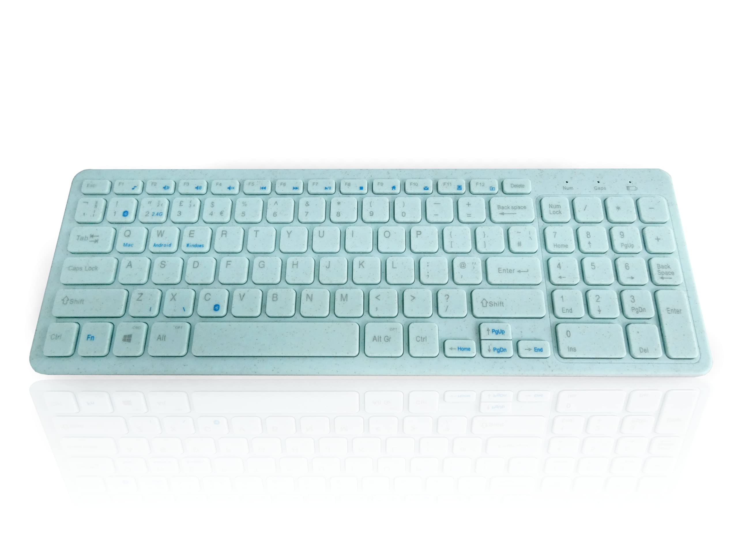 Accuratus Image ECO Step One Wheat Keyboard - Wireless Bluetooth 5.1 & RF 2.4Ghz Part Bioplastic Wheat Grass Polymer Keyboard - Pewter Grey/Duck Egg Blue (Duck Egg Blue)