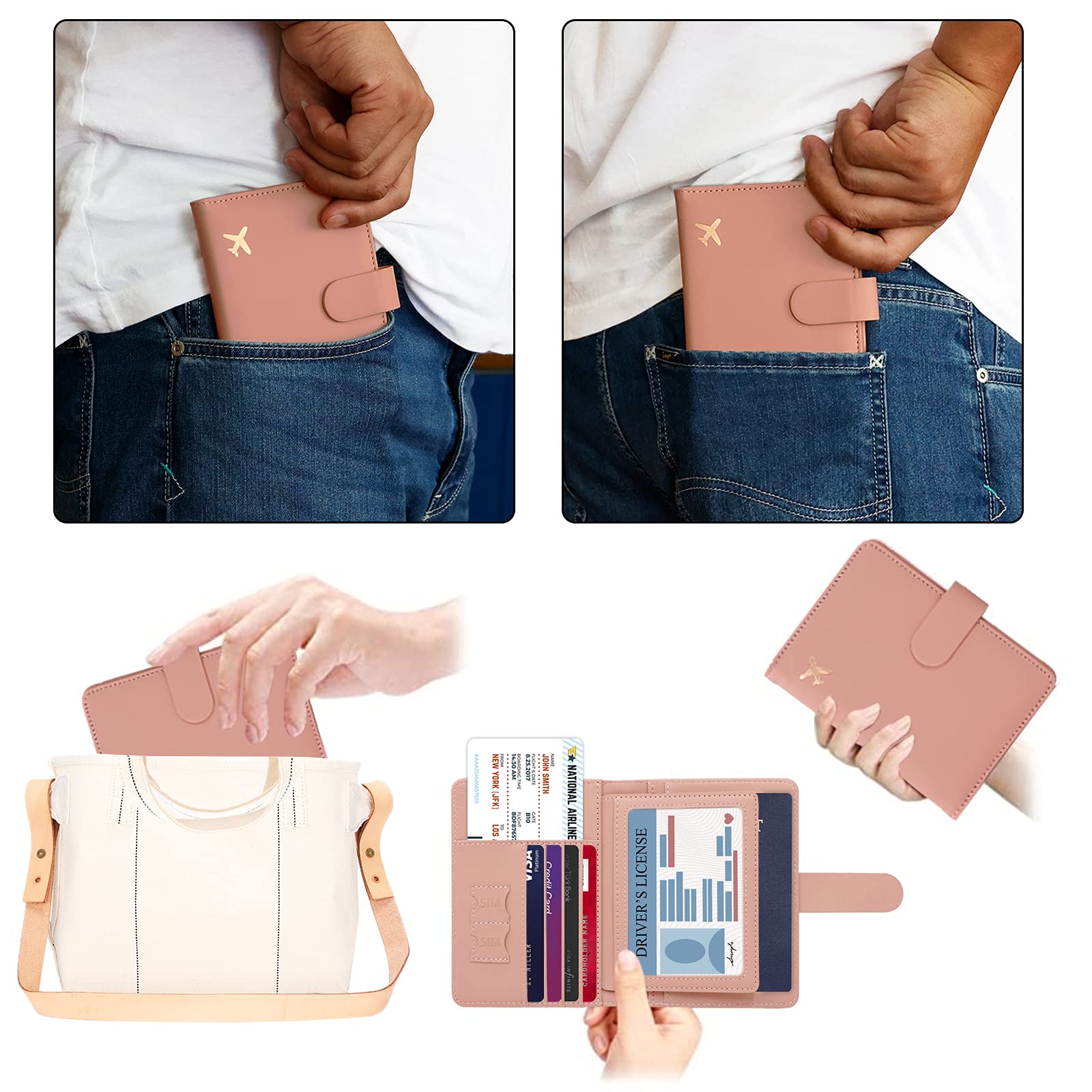 Melsbrinna Rfid Passport Holder for Travel women/Men, Cute Passport Wallet Rfid Blocking Card Slots, Rfid Passport Cover/CaseTravel Wallet, Passport Book Holder (1, Pink)