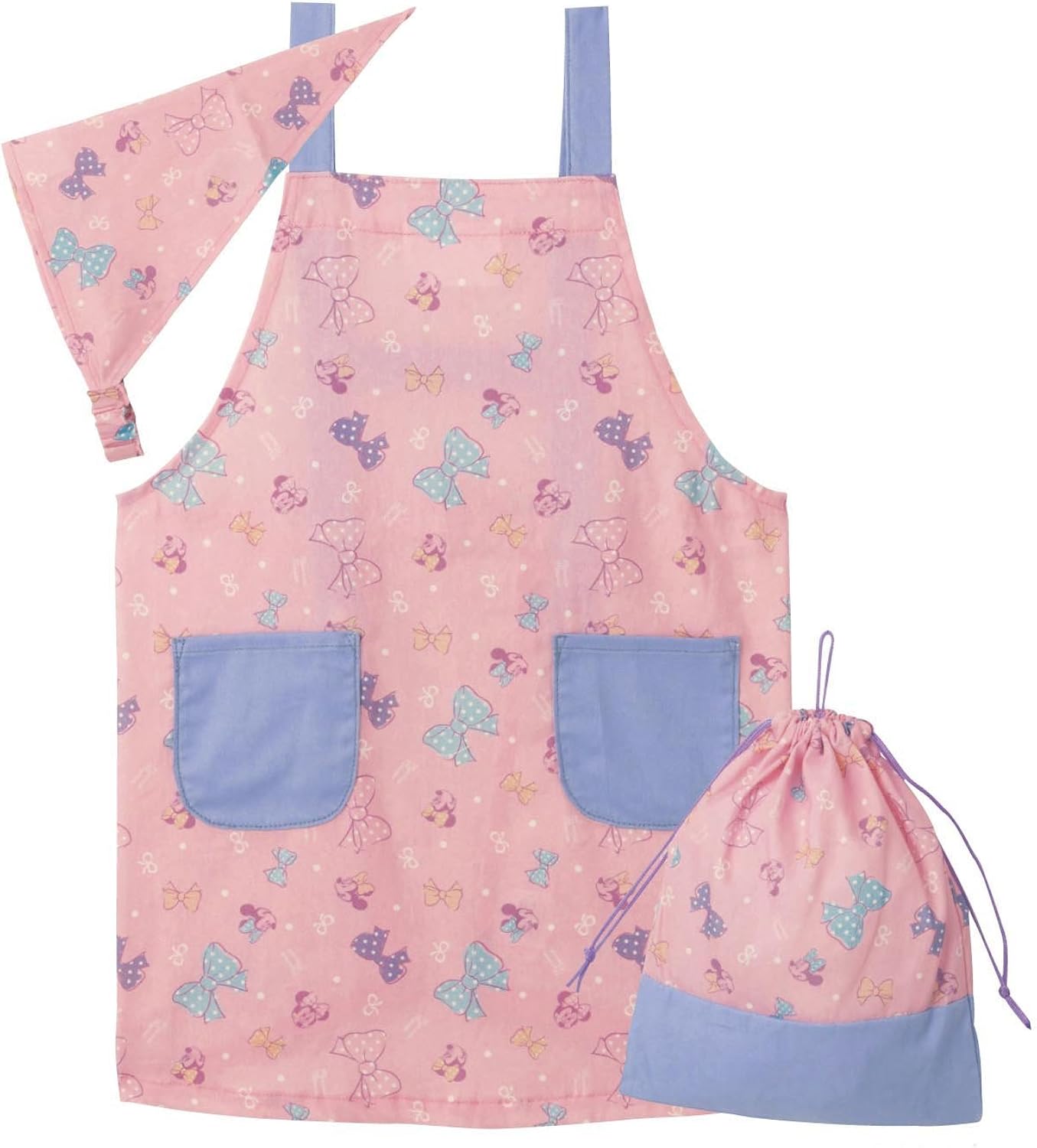 Amazon Co Jp ベルメゾン Disney ディズニー こどもエプロン 三角巾セット 巾着袋付き ミニーマウス 服 ファッション小物