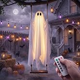 Outdoor Halloween Decorations, 5FT Swinging Ghost Outdoor Decor with Light | Hanging Ghosts, 8 Light Modes, Remote Control, Spooky Cute Halloween Decorations for Outside, Proch, Yard, Patio, Tree