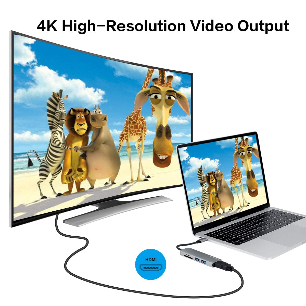 USB C Hub, LC-dolida Type C to HDMI 4K Adapter with 2 USB 3.0 Ports SD/TF Card Reader for New MacBook/MacBook Pro 2016/2017,HP Spectre X360/Dell XPS,Samsung Galaxy S8 and more