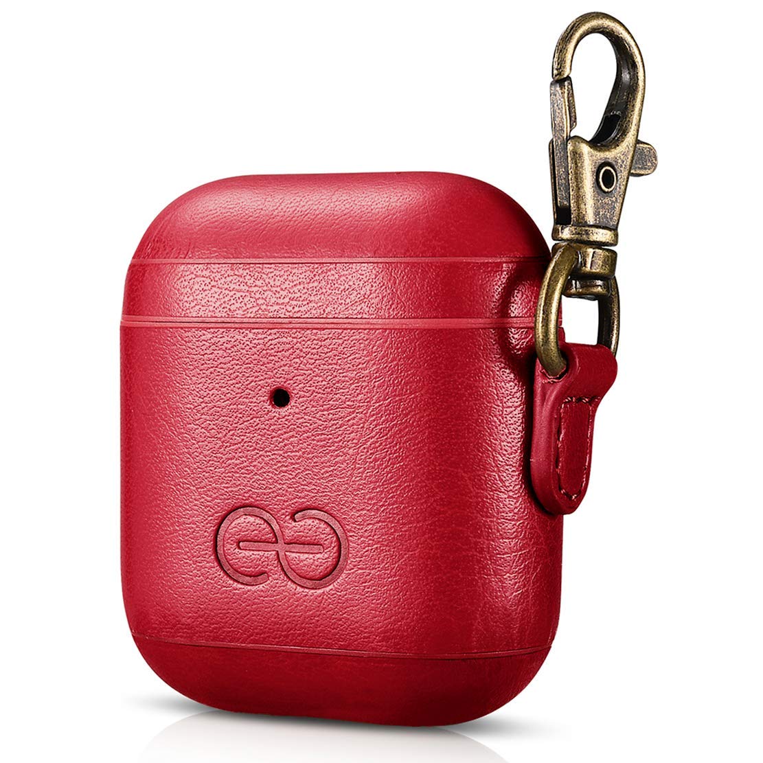 Dreem Om Case Cover with Keychain Clip compatible with AirPods 1 & 2, Vegan Leather Airpods Case for Men & Women, Luxury Earbuds Accessory for Apple iPhone - Red