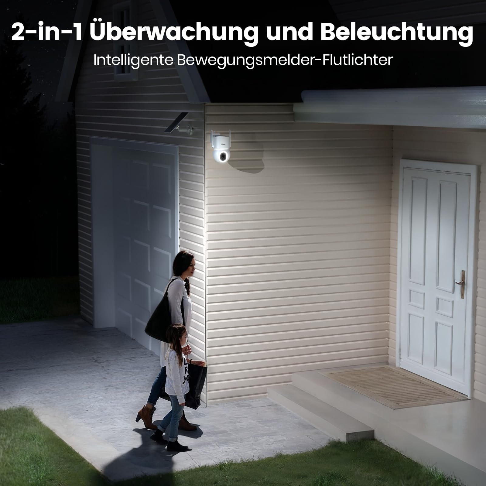 aosu 3K 5MP Überwachungskamera Aussen Solar Akku, 360° PTZ, 2-in-1 Überwachung und Beleuchtung, AI-Erkennung Person Auto, Haustier, Zaun, Licht- & Tonalarm, 2-Wege-Audio, Farb-Nachtsicht, 2 STK 4
