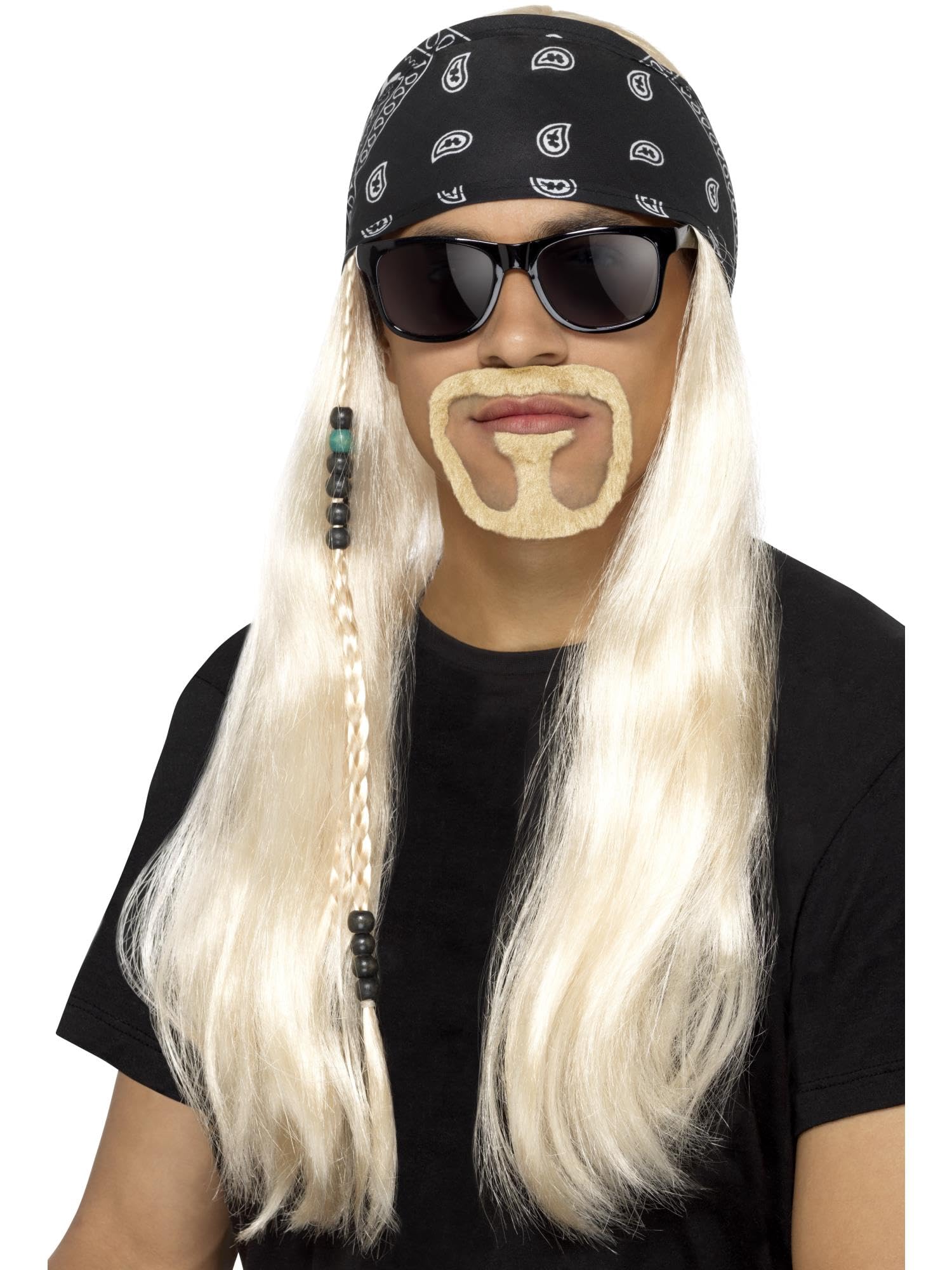 Smiffys Hard Rocker Kit, Blonde with Wig, Bandana, Beard & Glasses, 1980's Fancy Dress, 1980s Dress Up Wigs