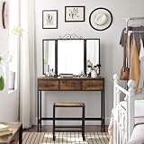 VASAGLE Dressing Table and Stool Set with Triple Fold Mirror RVT02BX view 3