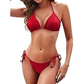 Zojuyozio Women Two Piece Bikini Swimsuit Halter Triangle Bathing Suits Cheeky String Bikini Sets