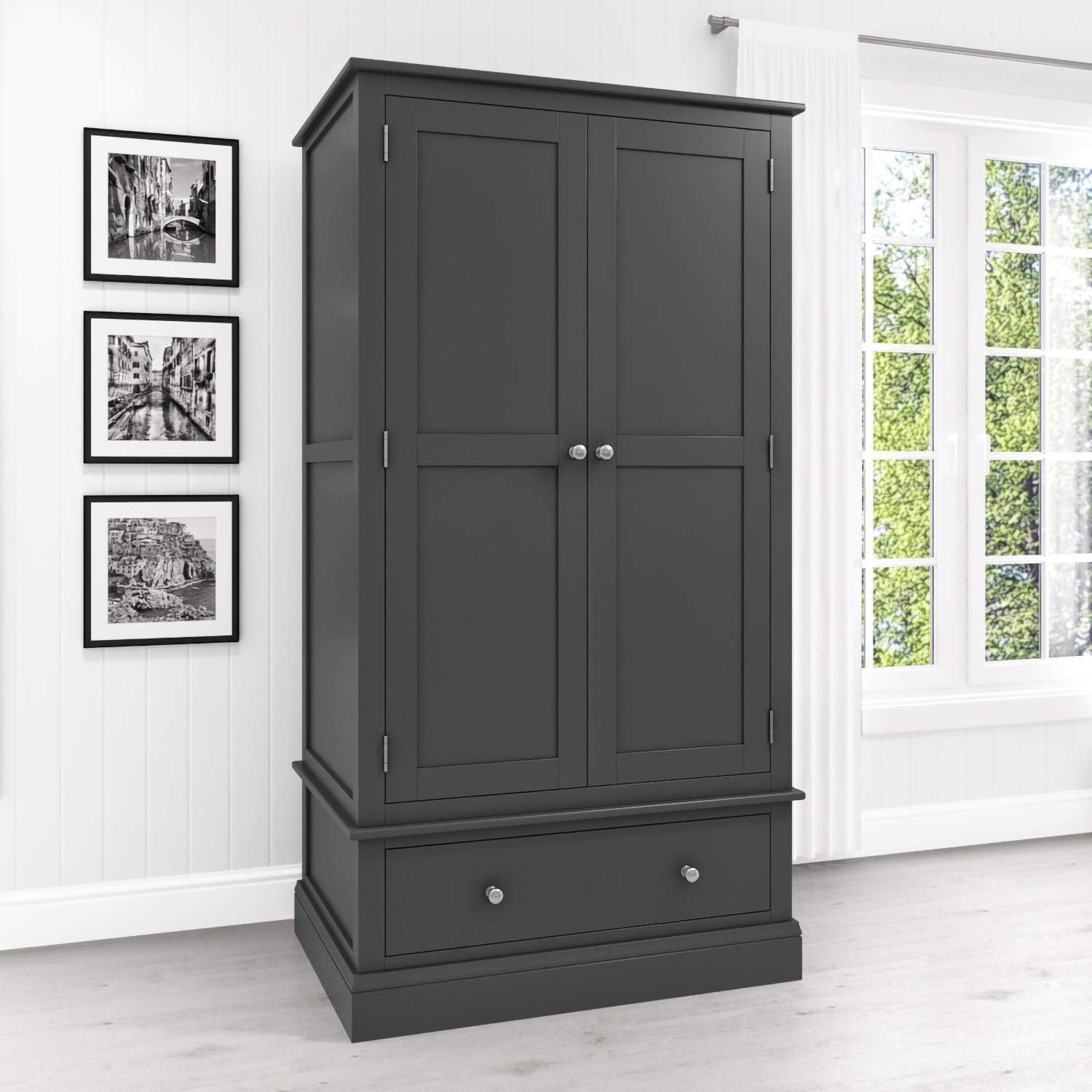 Harper Grey Solid Wood Double Wardrobe with Drawer Amazon.co.uk