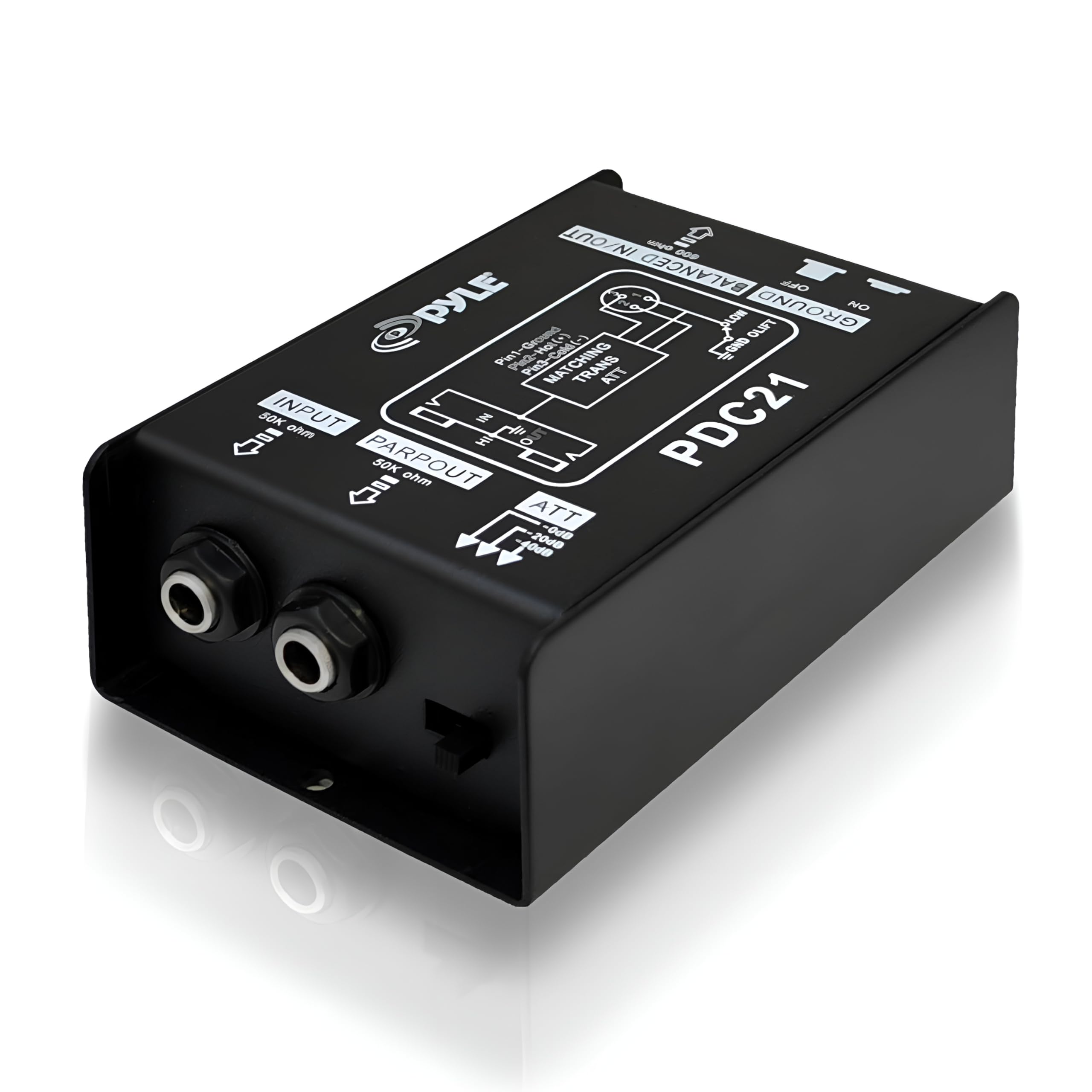 Photo 1 of Pyle Premium Direct Injection Audio Box - 2.36" x 4.09" Passive DI Unit Hum Eliminator w/ Input Attenuator to Connect Guitar & Bass, 1/4'' Impedance Transformer Connector to Balanced & Unbalanced XLR