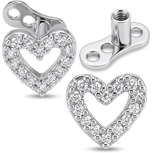 FNANJWQ Heart Dermal Jewelry, 14G Cubic Zirconia Dermal Anchor Tops and Base Dermals Piercing Internally Threaded Studs Body