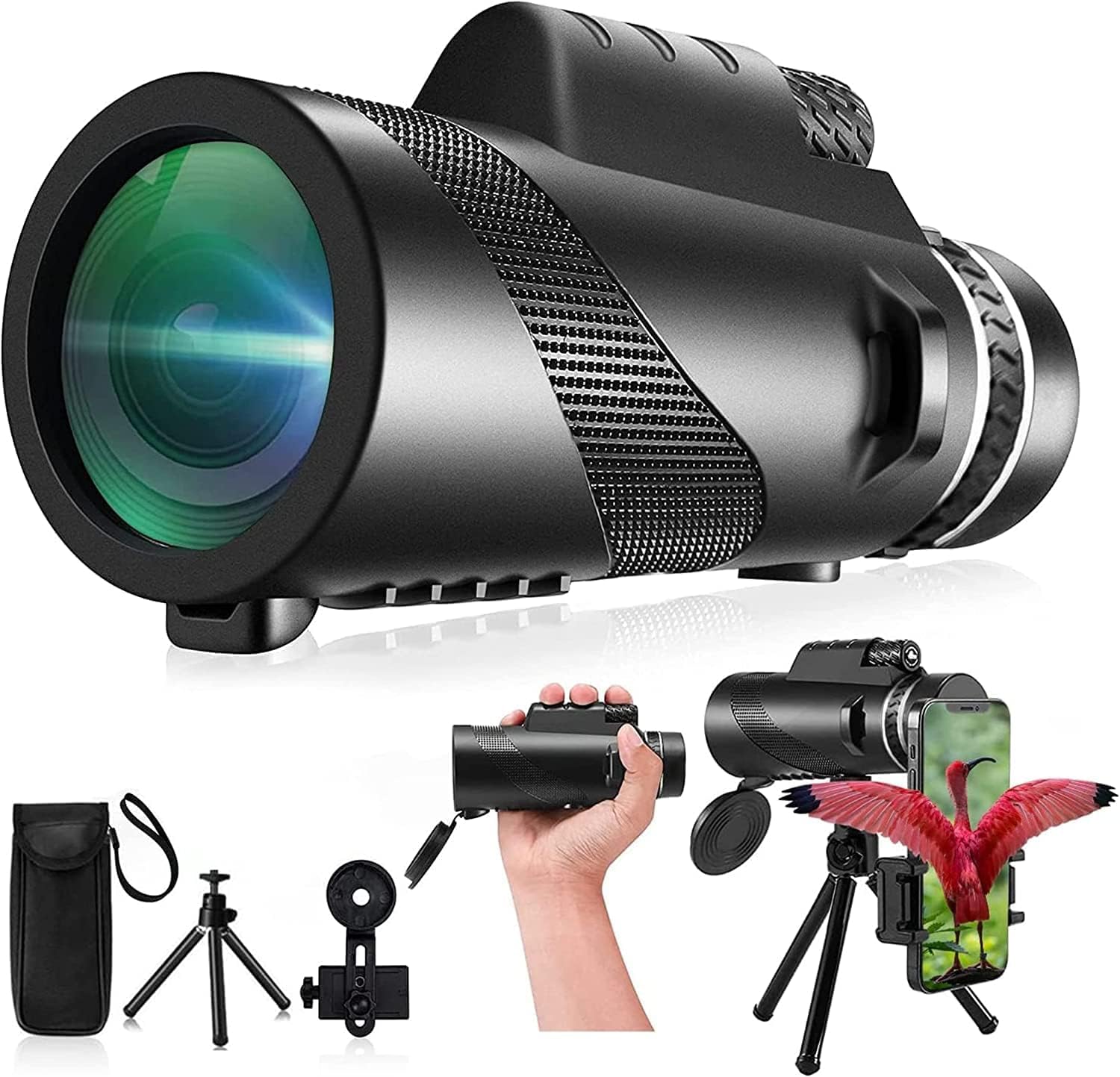 Photo 1 of Monocular-Telescope 80x100 High Powered Monoculars High Definition for Adults High Powered with Smartphone Adapter Telescope Hunting Wildlife Bird Watching Travel Camping Hiking-Black