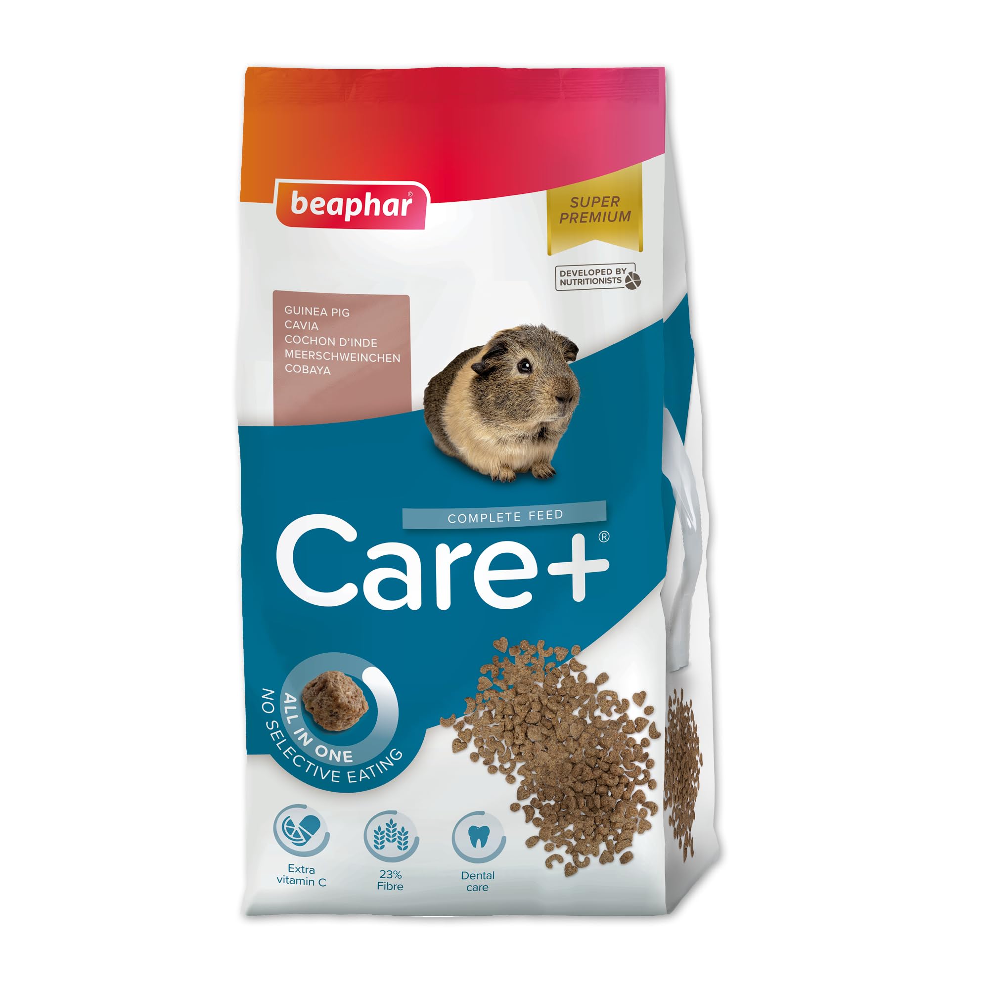 Beaphar - Care+® Guinea Pig Food 5kg- All-in-one super-premium guinea pig food - Prevents selective feeding - With added Vitamin C - High fibre & prebiotics to support digestion – For all guinea pigs