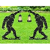 2Pack Solar Outdoor Garden Lights Stakes Solar Metal Bigfoot Lawn Deco Statue Black Bigfoot Patio Garden Decorative Stakes with Lantern Christmas Birthday Gifts for Women Mom and Grandma