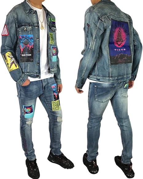 Amazon Blackpyramid デニムセットアップ ブラックピラミッド 青 ブルー スペース Qr ストレッチ ジーンズセット メンズ 上下 セット ジーンズ クリスブラウン Stu52 ジーンズ 通販