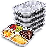 Ferrochef 6 Pack Large Stainless Steel Snack Containers with Lids, 4 Compartments Metal Bento Snack Boxes, Reusable Meal Prep Lunch Containers Food Storage Container for Home Travel