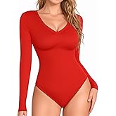 TRENLIVER Womens Long Sleeve Body Suits V Neck Thong Bodysuit Shirts Sexy Fall Going Out Tops Y2K 2025