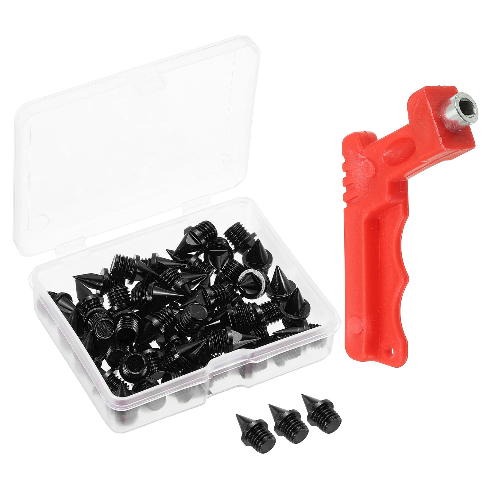 PATIKIL 1/4 Inch Track Shoe Spikes, 50 Pack Cross Country Spikes Running Shoes Replacement Spikes Nails with Spike Wrench for Plastic Track Short Running Jumping Sprint Sport, Black