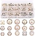 Swpeet 150Pcs 15 Types Beautifu Sew in Faux Pearl Buttons Sewing Crafts with Shank Cover Up Buttons for Clothes Shirts Suits Coats Sweaters Storage Box