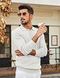 COOFANDY Mens Knit Polo Shirts Long Sleeve Polo
