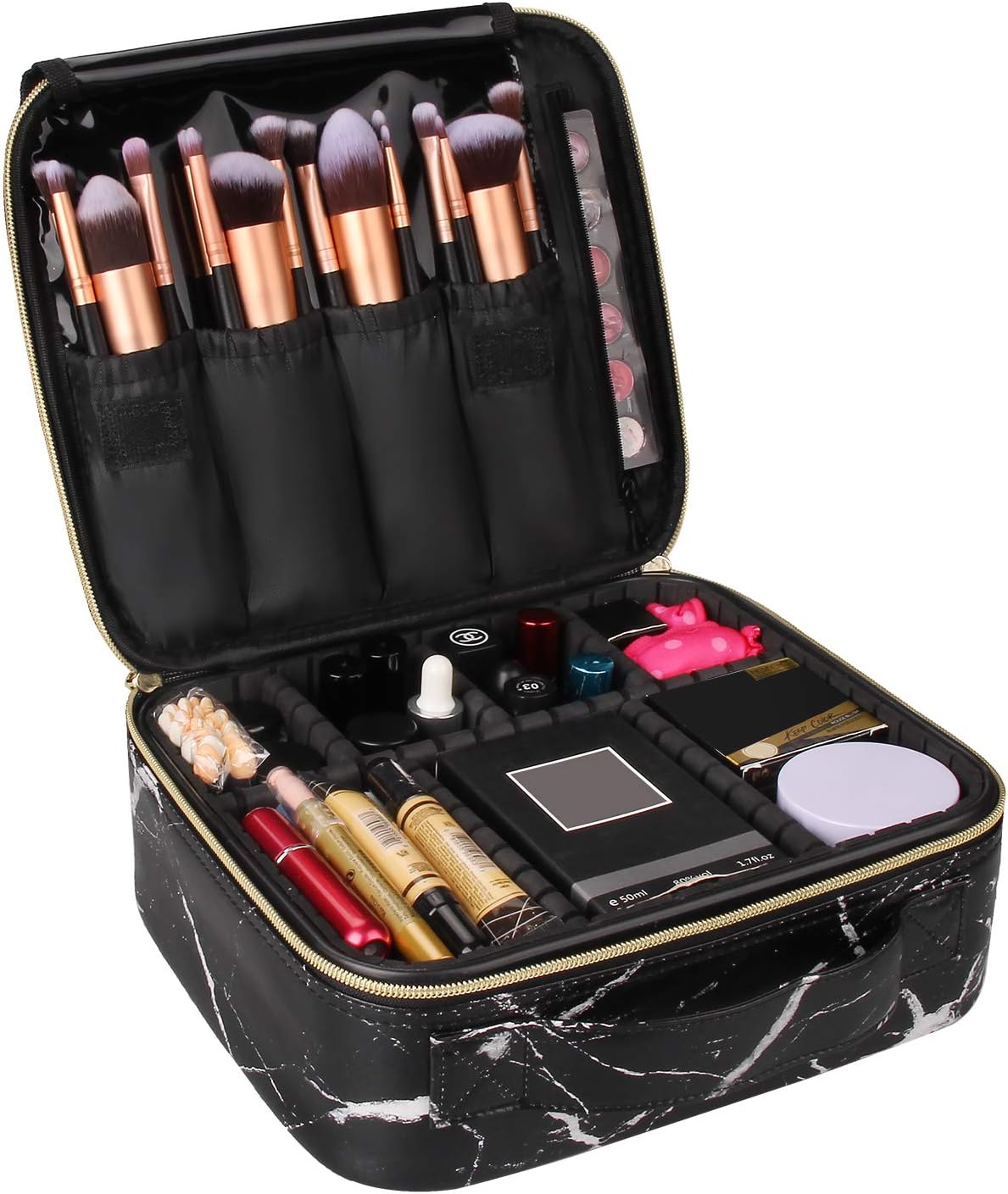 Relavel Marble Makeup Bag Large Makeup Organizer Bag Travel Train Case Portable