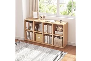 NELYE 8 Cube Organizer Bookcase - Fabric Storage Bins Container, Open Shelf Simple Compartments Bookshelf, Oak