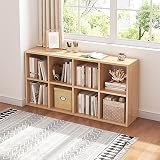 NELYE 8 Cube Organizer Bookcase - Fabric Storage Bins Container, Open Shelf Simple Compartments Bookshelf, Oak