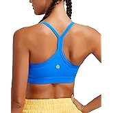 RUNNING GIRL Sports Bra for Women Ruched V Neck - Y Back Spaghetti Thin Strap Wireless Padded Medium Support Yoga Crop Top_WX3094_Blue_S