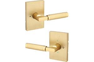 Kwikset Prava Interior Privacy Door Knurled Handle with Lock, Door Lever for Bathroom and Bedroom, Satin Brass, Reversible Keyless Push Button Lock Door Lever, with Microban Protection