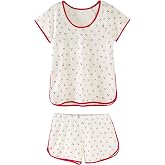 Hilinker Women Striped Pajama Set Shorts 2 Piece Lounge Sets | Short Sleeve Top with Shorts, Stretch Fabric, Matching Pj Set, Cute Pjs, Soft Sleepwear for Sleep, Daily Wear, Loungewear