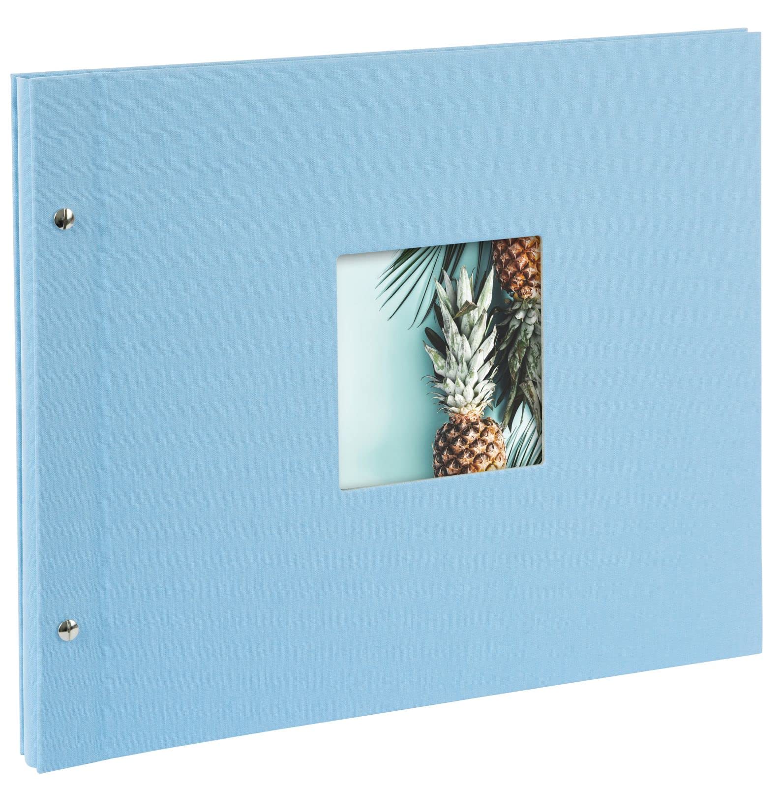 goldbuch Bella Vista 28 529 Screw-On Photo Book 39 x 31 x 2.5 cm Photo Album 40 Black Pages Picture Album Cover Linen Photo Album with Window Cut-Out Photo Book Sky Blue — image 1
