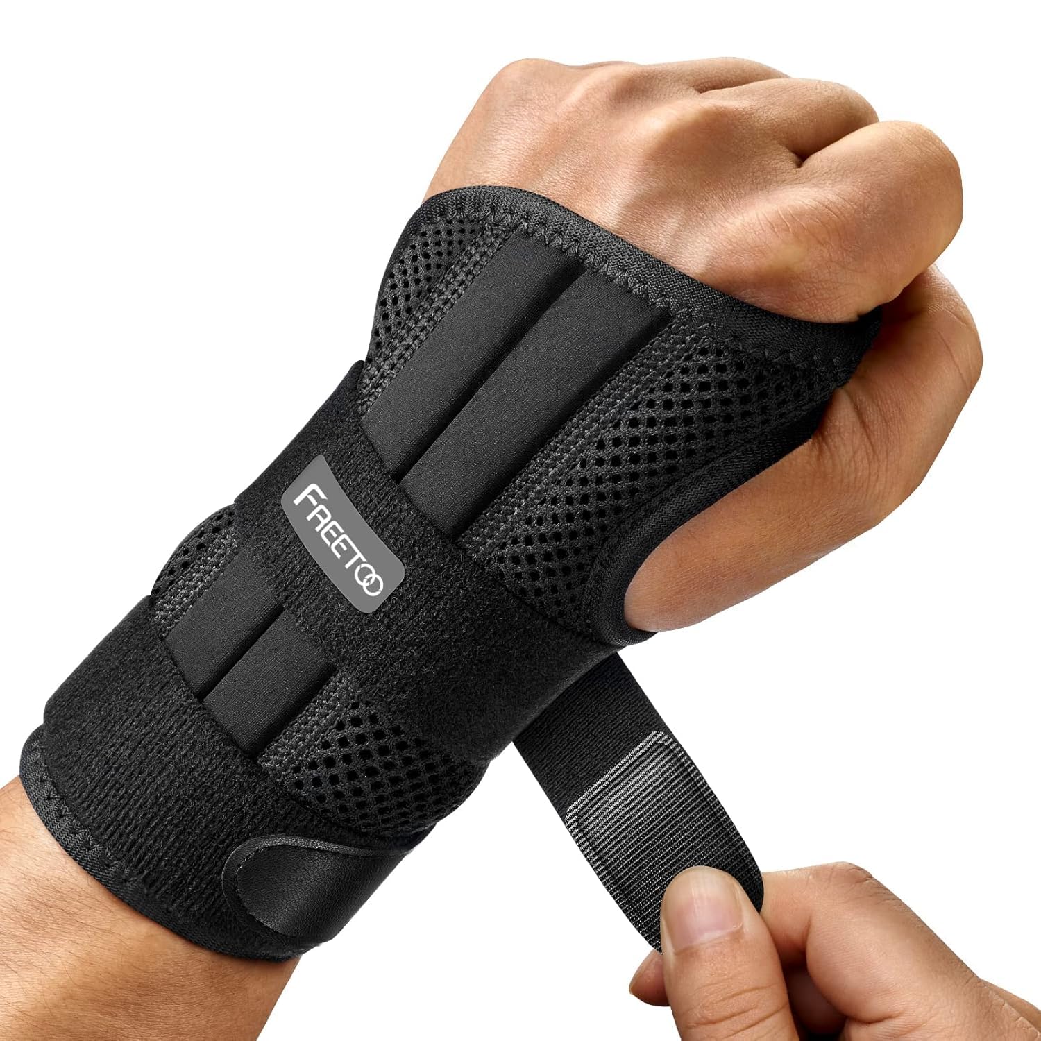 Photo 1 of FREETOO Wrist Brace for Carpal Tunnel Relief Night Support, Maximum Support Hand Brace with 3 Stays for Women Men, Wrist Support Splint for Left Hands for Tendonitis, Arthritis(S/M: 5.1"-7.1")