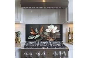 EVGOSM tempered glass backsplash, Flowers Splashback, Glass Backsplash, Used for Kitchen Wall Protection and Decoration, Easy to Install and Clean. (30x14'')