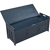 Overstock Storage Bench with 3 Shutter-Shaped Doors Antique Navy