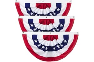 ZIZICG Outdoor Bunting Flags 3PCS 2x4 FT American Pleated Fan Flags,4th of July Patriotic Bunting Flags,Outside Veteran's Day, Independence Day, Memorial Day Decorations Pleated Fan Flags US Half Fan Banner