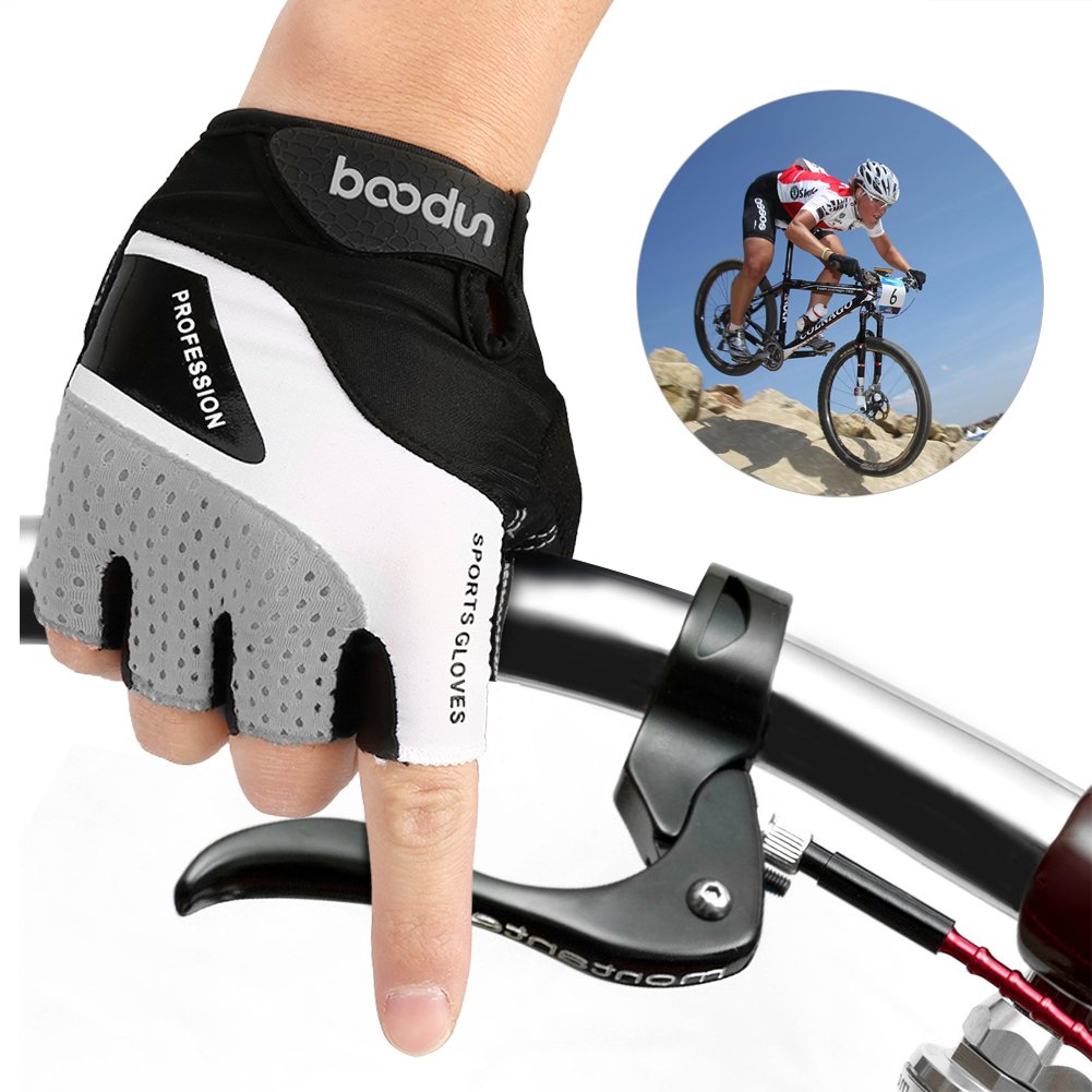 Vbiger Cycling Gloves, Men\'s Half Finger Biking Gloves MTB Gloves with Anti-Shock Gel Pad (B-Grey, M)