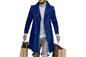 BIVENANT Plaid Trench Coat for Mens Lapel Single Breasted Slim Jacket Overcoat Vintage Graphic Wool Blend Formal Pea Coats